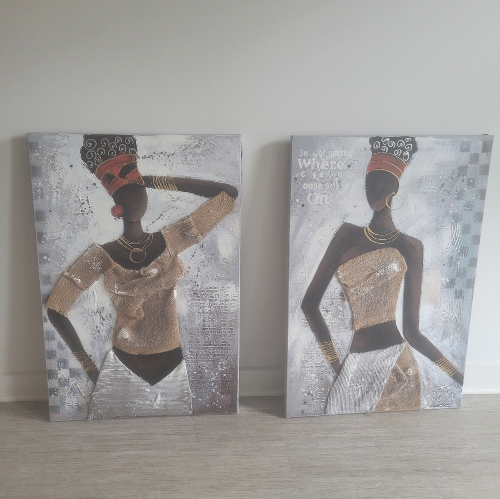 Elegant African Art Canvas Duo